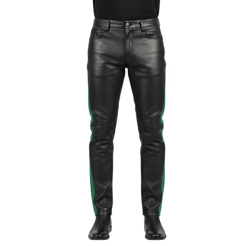 Black Leather Pant with Green side Strip (3)