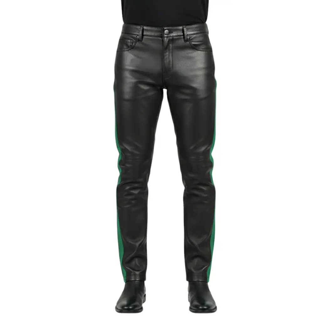 Black Leather Pant with Green side Strip (3)
