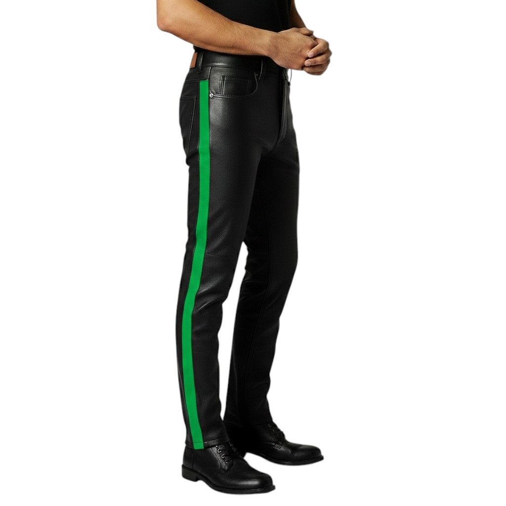 Black Leather Pant with Green side Strip (3)
