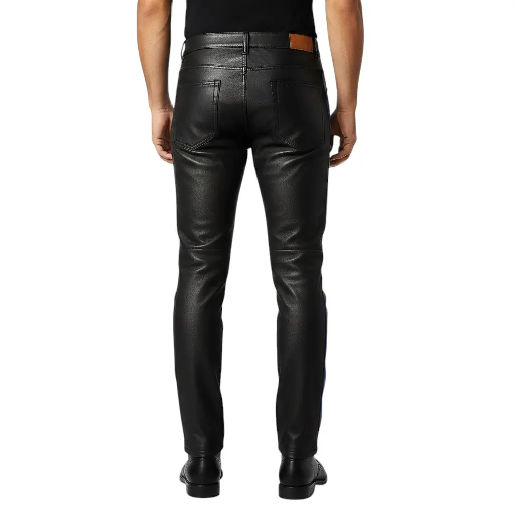 Black Leather Pant with Olive Green Side Strip (4)Black Leather Pant with Olive Green Side Strip (4)