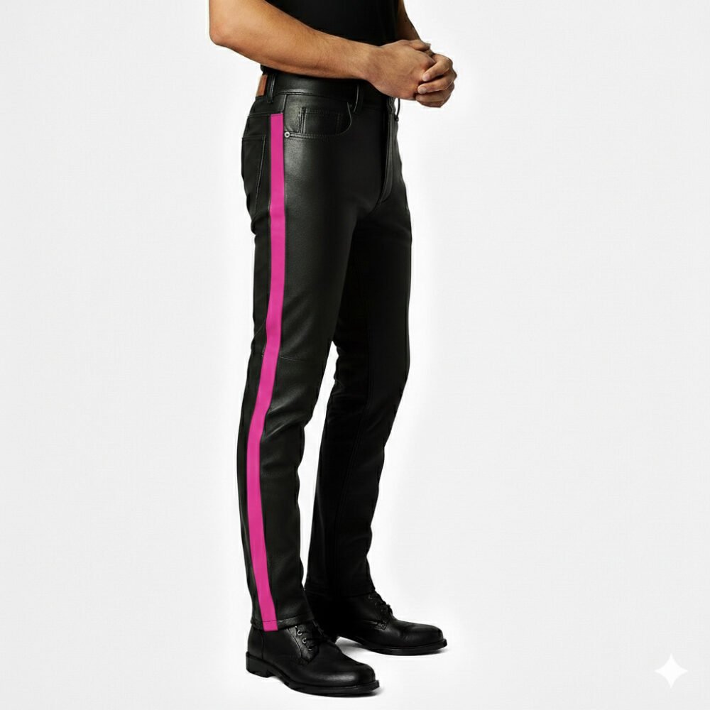 Black Leather Pant with Pink Side Strap (3)