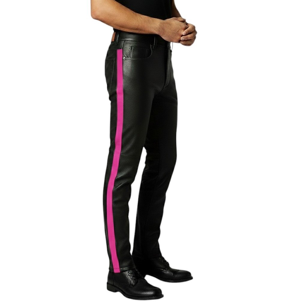 Black Leather Pant with Pink Side Strip (3)