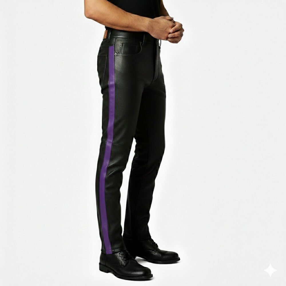 Black Leather Pant with Purple Side Strap (2)