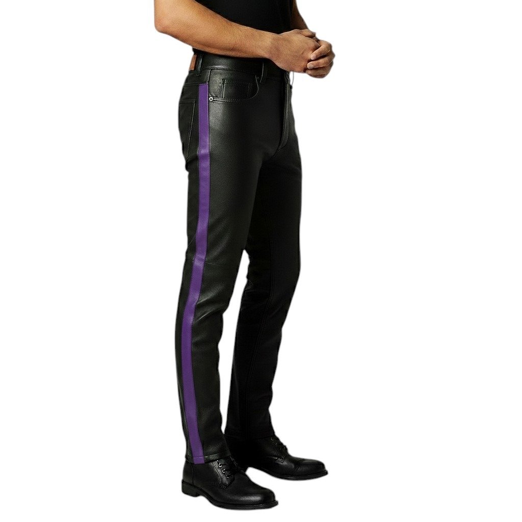Black Leather Pant with Purple Side Strip (2)