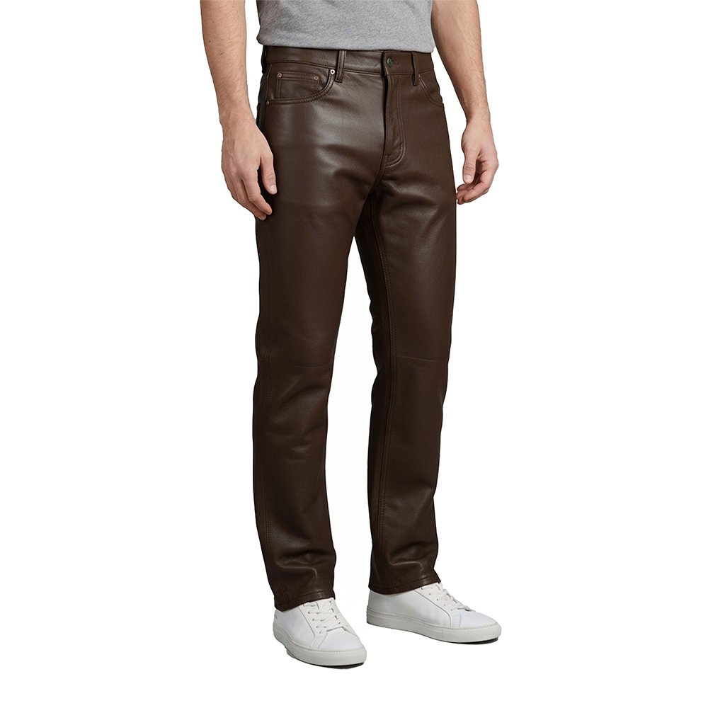 Choco Brown Leather Pants Jeans Style Side pose