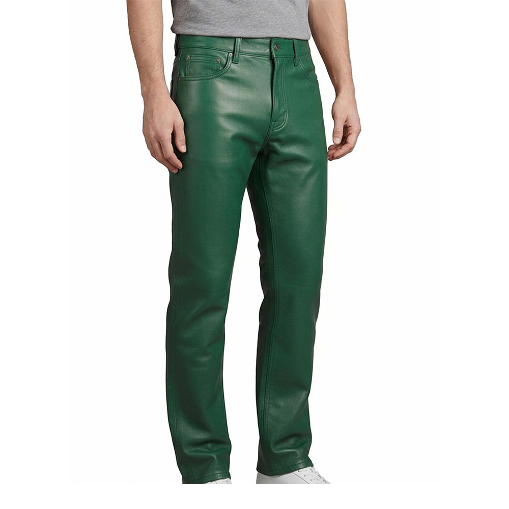 Green Leather Pant Jeans Style Side pose
