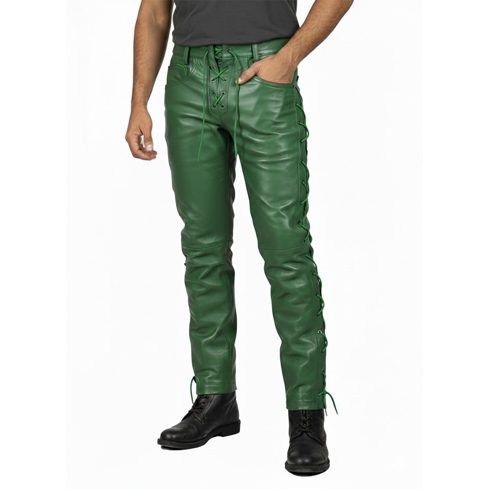 Green Leather Pant with Side Laces (3)