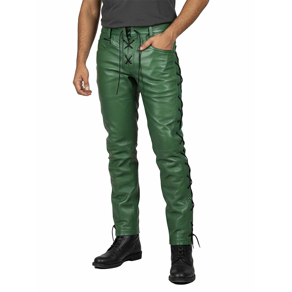 Green Leather Pants Side Laces Front