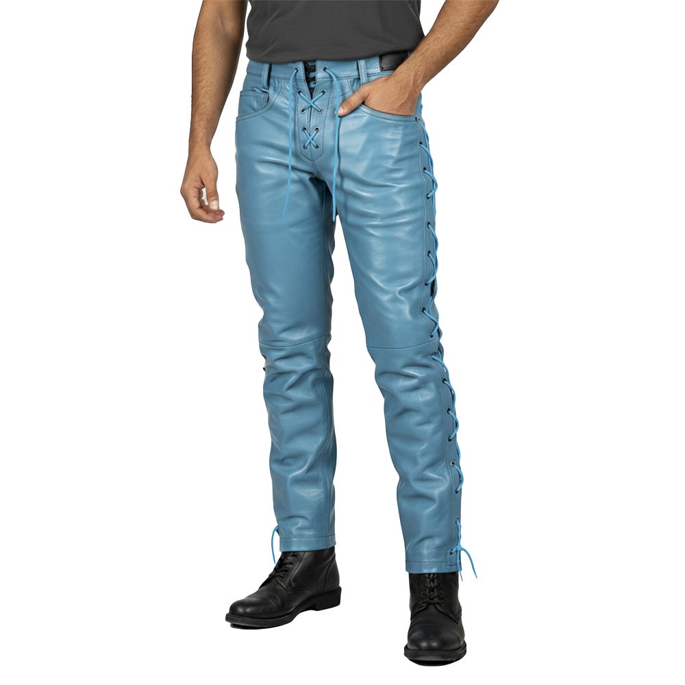 Light Blue Leather Pant with Side Laces (1)
