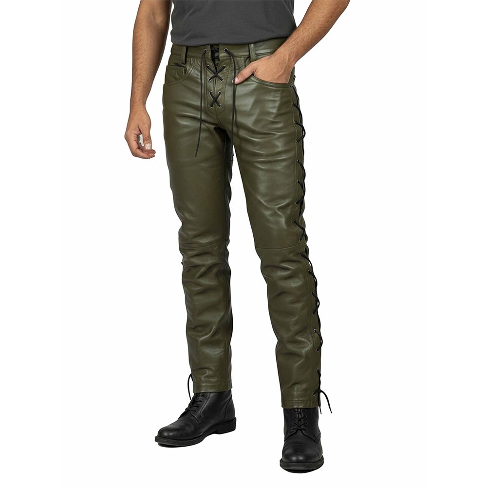 Olive Green Leather Pants Front