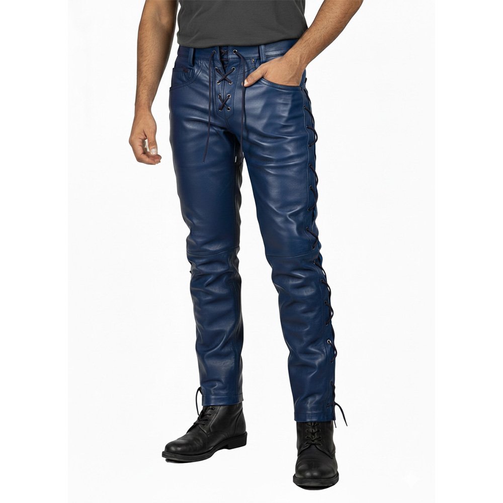 Royal Blue Leather Pant with Side Laces (2)