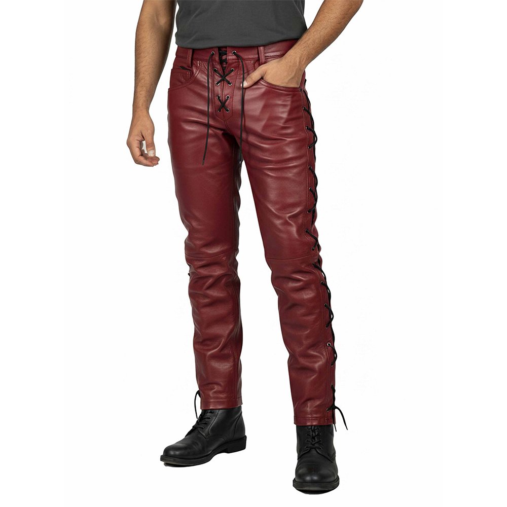 Red Leather Pants Side Laces Side