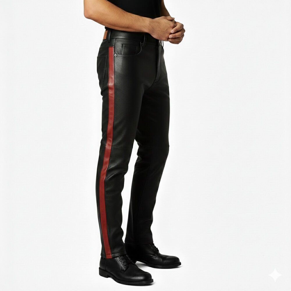 Black Leather Pant with Red Side Strap (2)