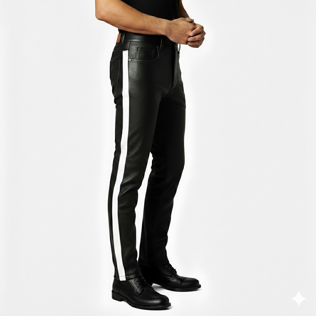Black Leather Pant with White Side Strap (2)
