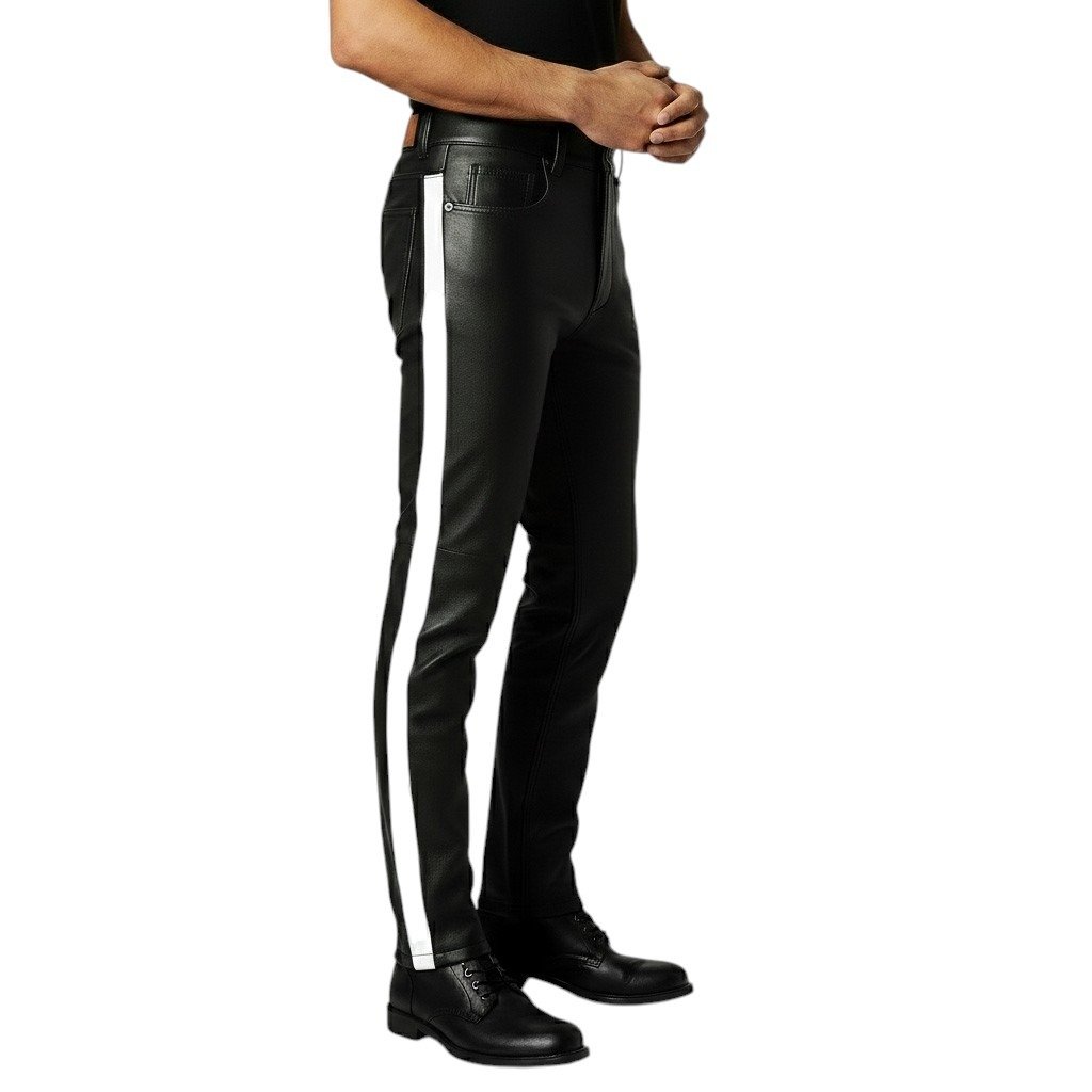 Black Leather Pant with White Side Strip (3)