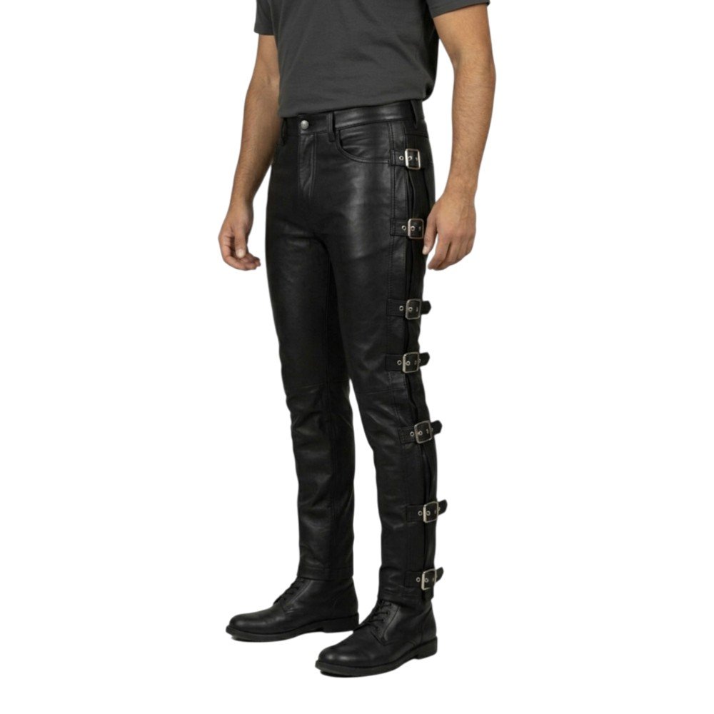 Black Leather Pants with Side Strap
