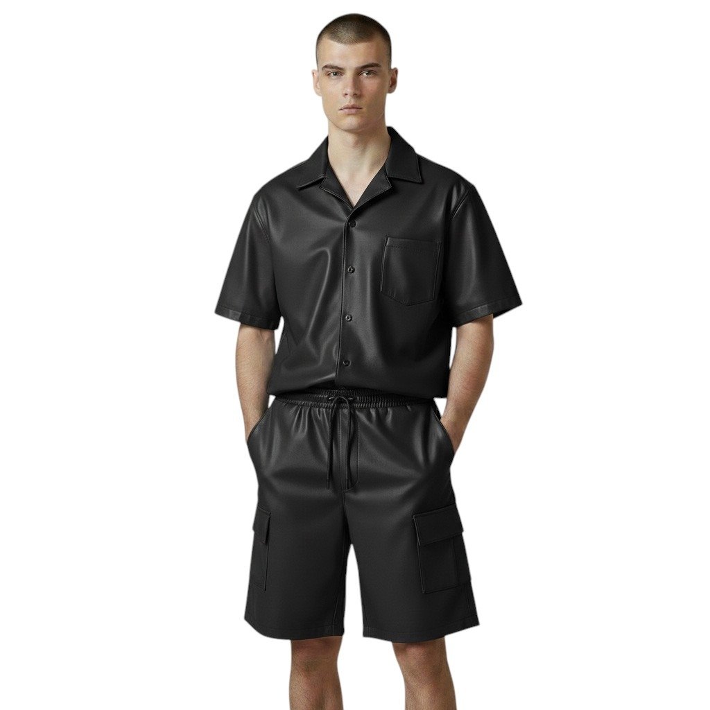 Black Leather Shirt and Shorts