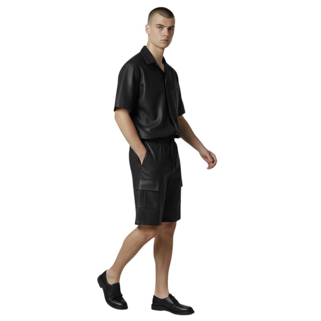 Black Leather Shirt and Shorts