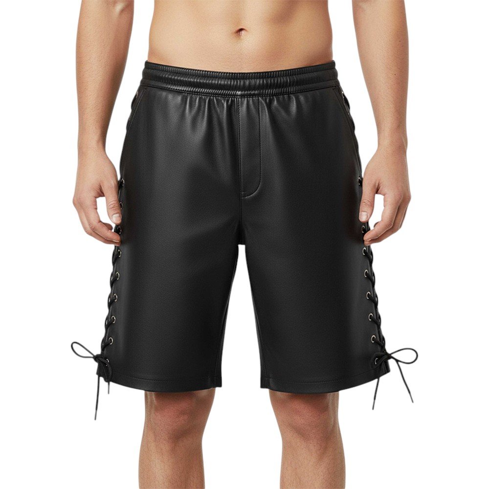 Black Leather Shorts with Side Laces (2)