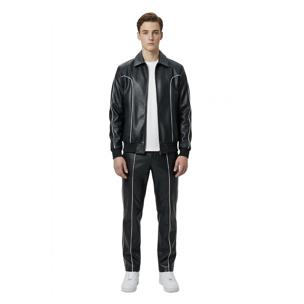 Black Track Suit With White Stripes Front Pose