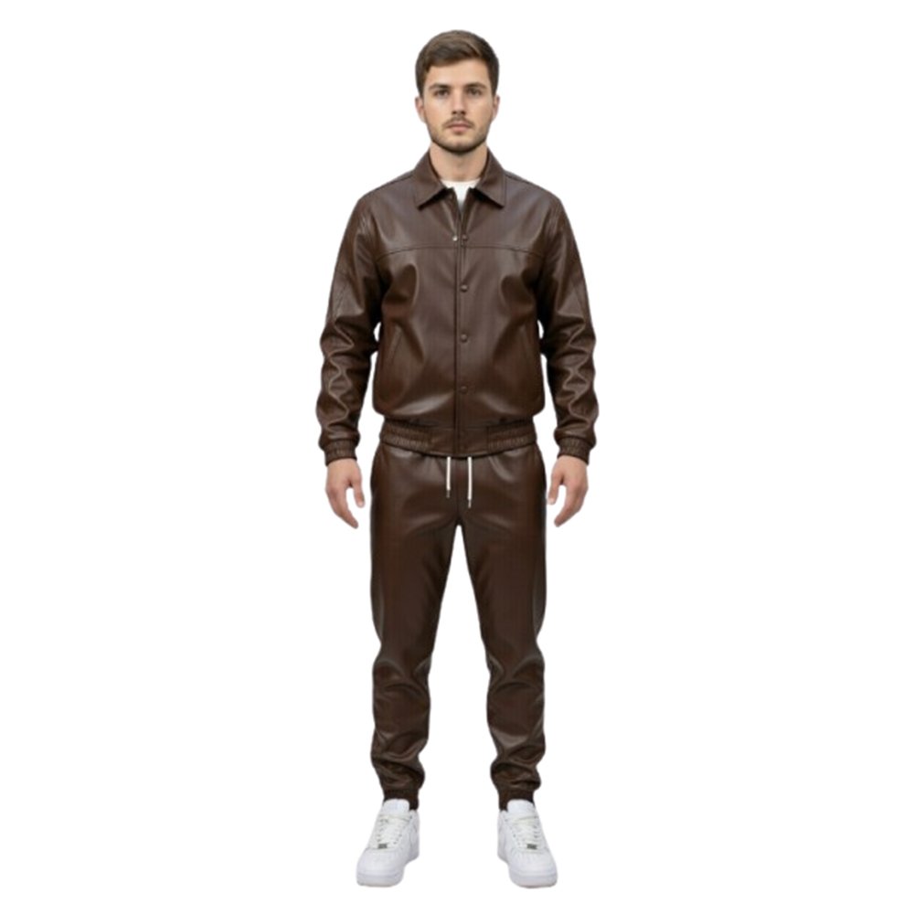 Brown leather Track Suit Front Pose