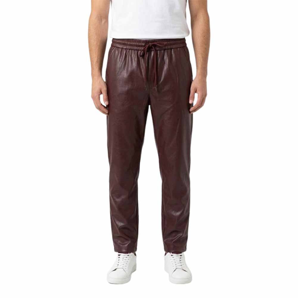 Burgundy Napa Leather Relaxed Trousers Front Pose