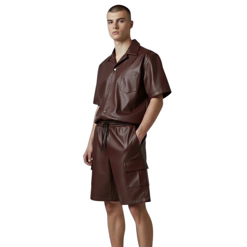 Choco Brown Leather Shorts and Shirt (1) 2