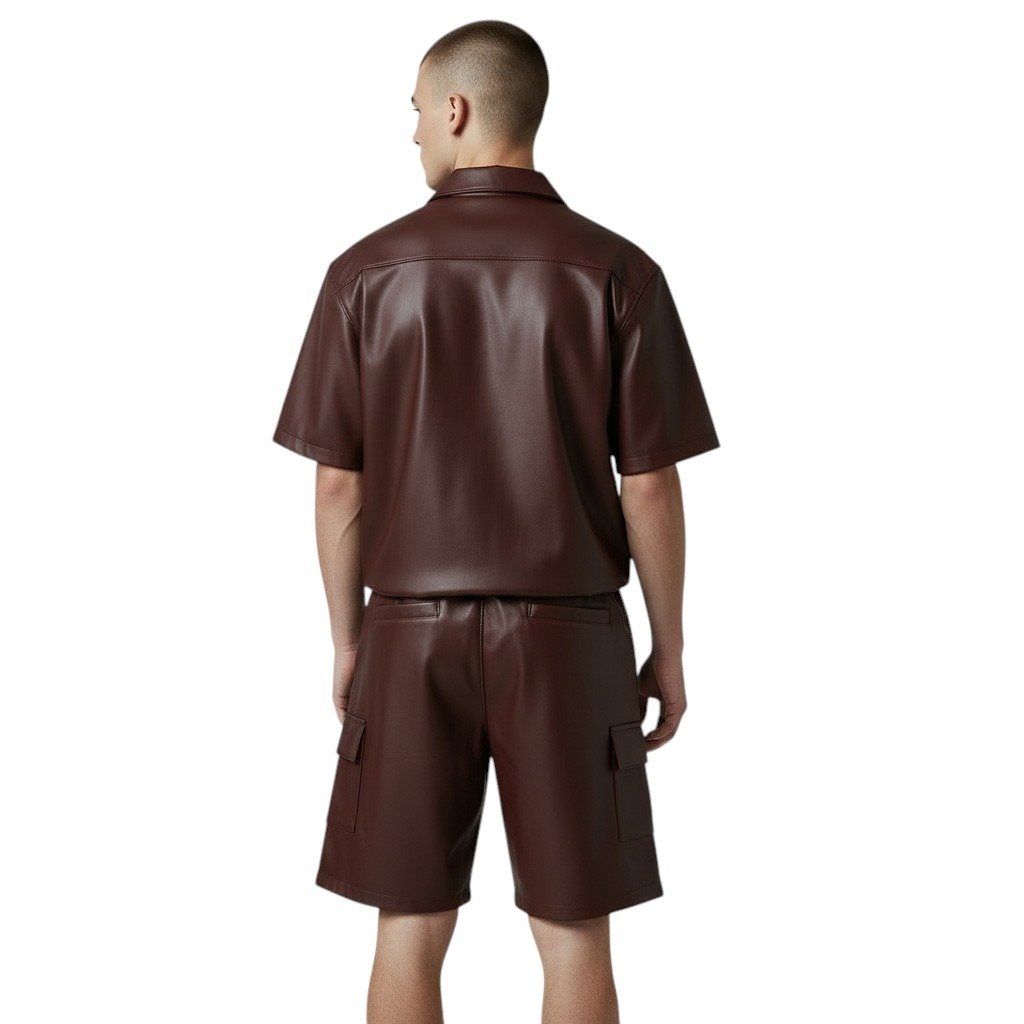 Choco Brown Leather Shorts and Shirt (1) 2