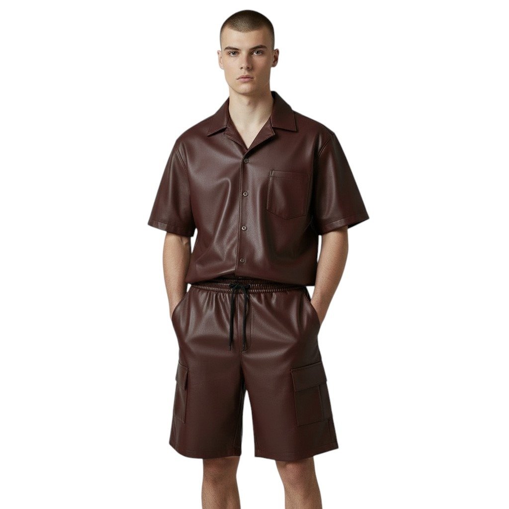 Choco Brown Leather Shorts and Shirt (1) 2