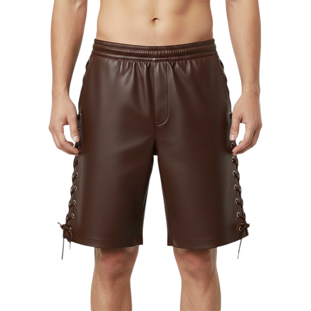 Choco Brown Leather Shorts with Side Laces (2)