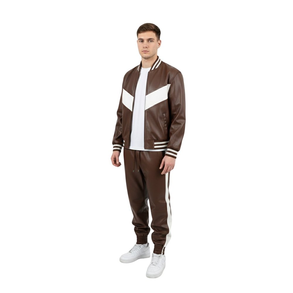 Choco Brown White Panel Design track Suit Front Pose