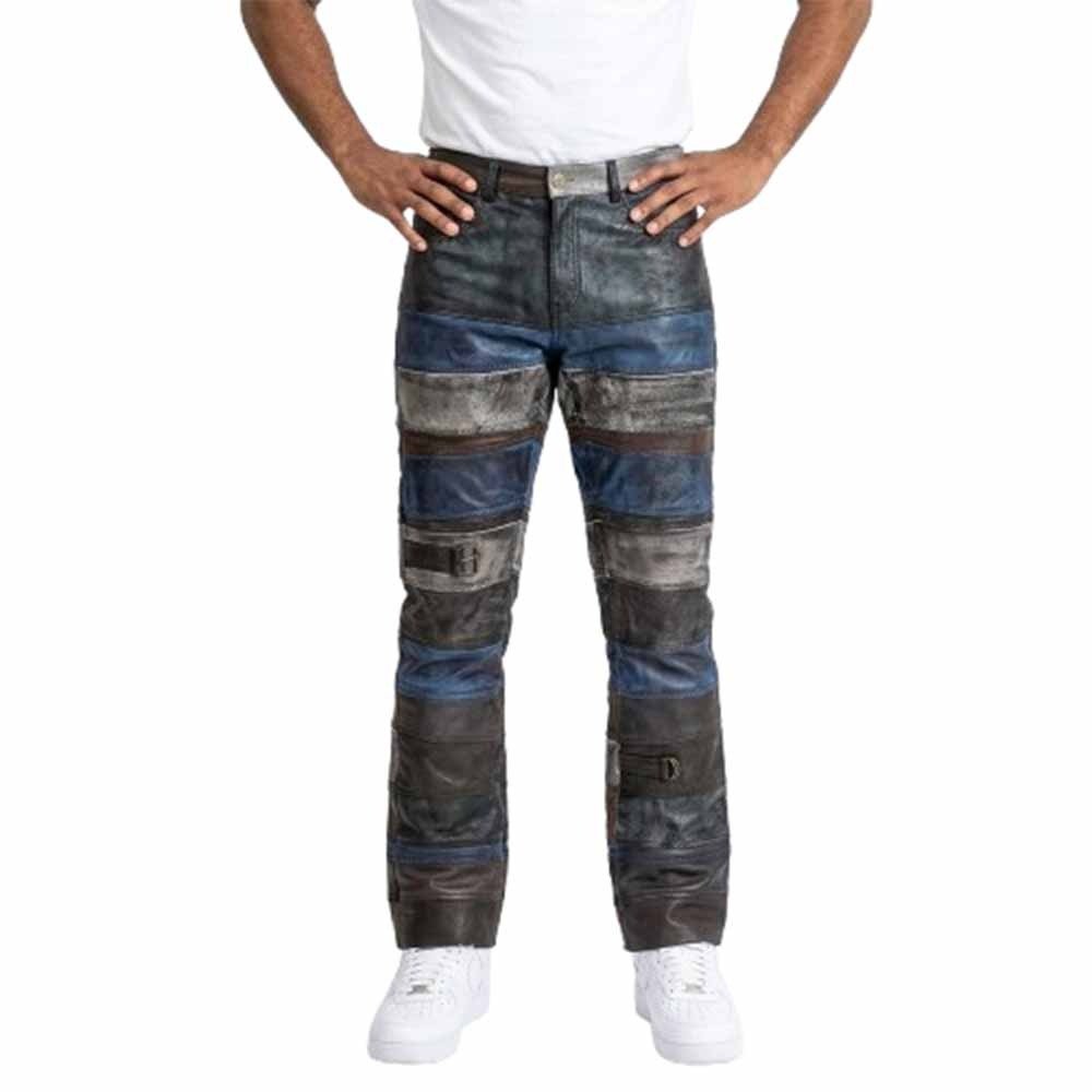 Men’s Multi-Color Patchwork Genuine Leather Pants 2