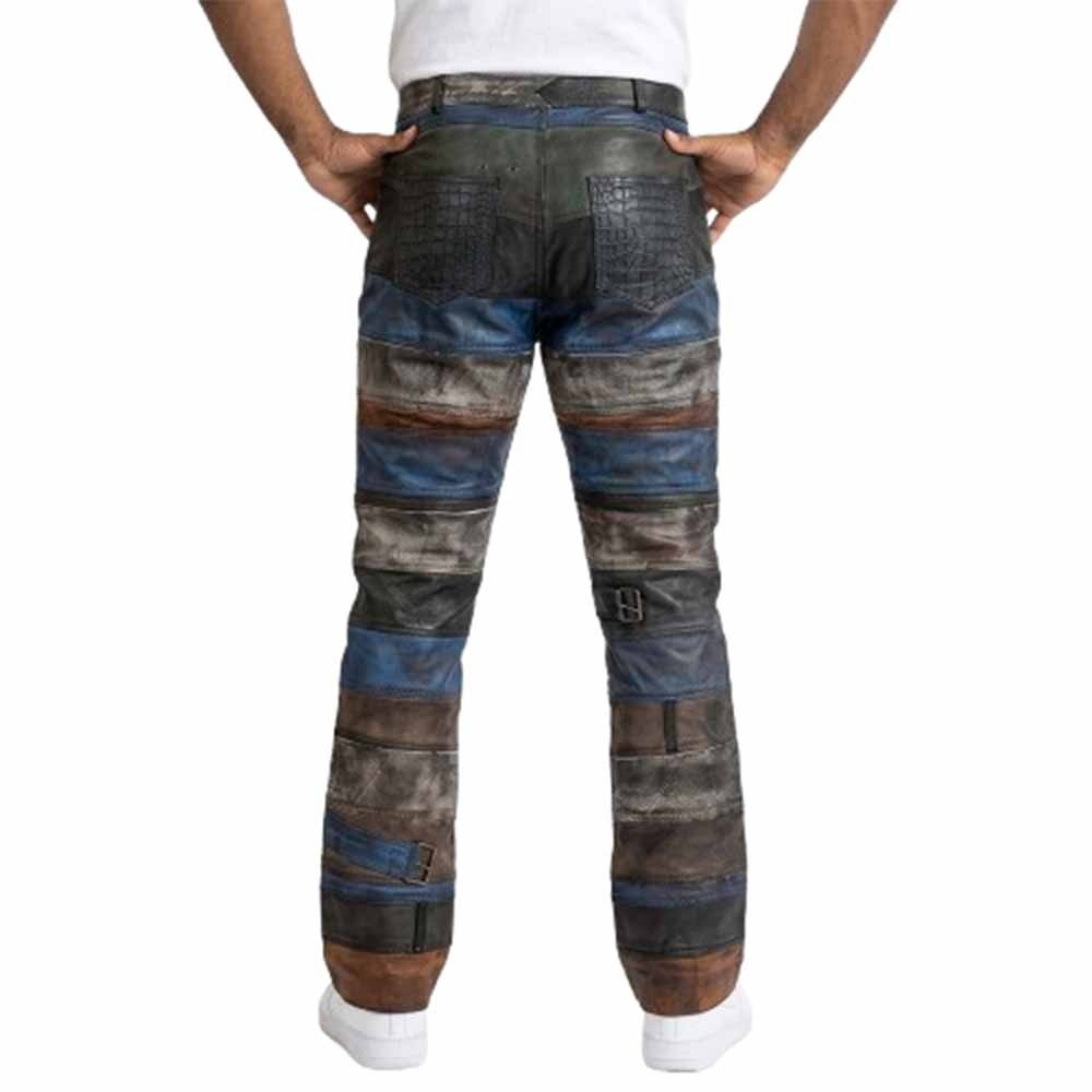 Men’s Multi-Color Patchwork Genuine Leather Pants 1