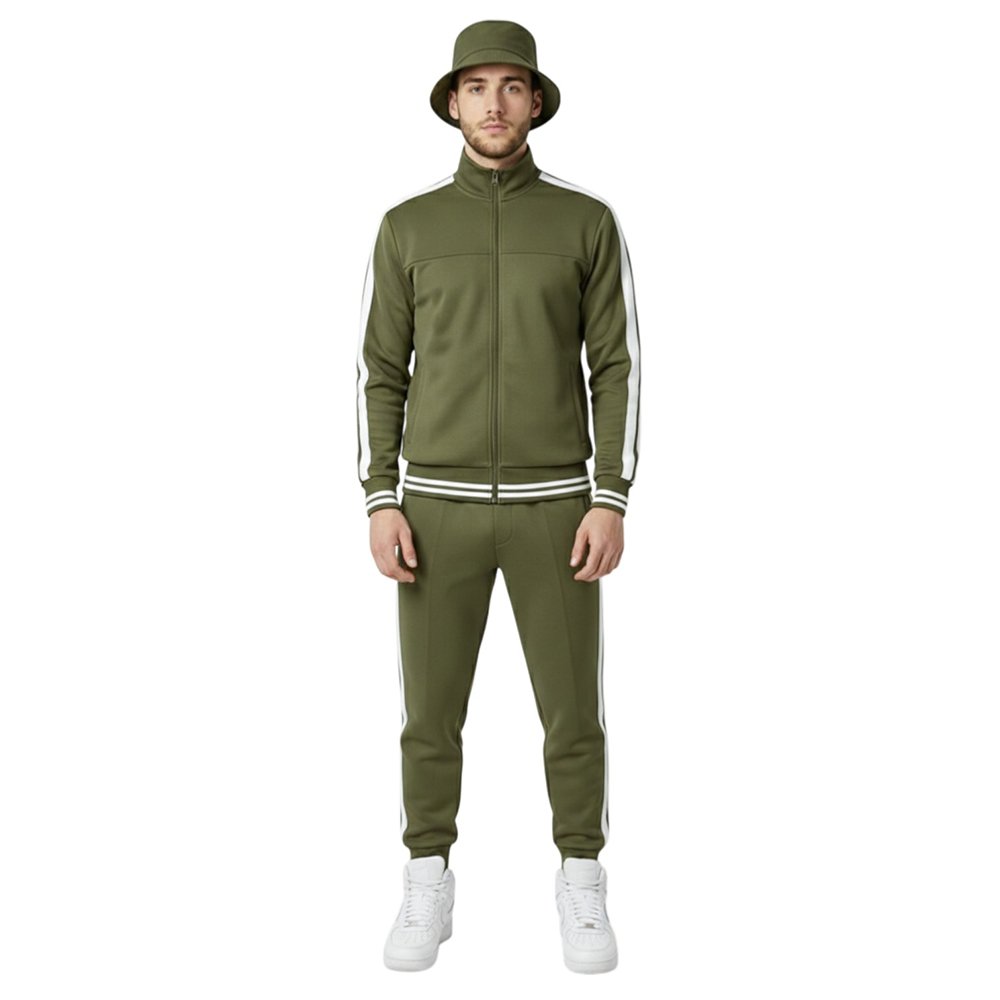 Olive Green Cap Track Suit Front Pose