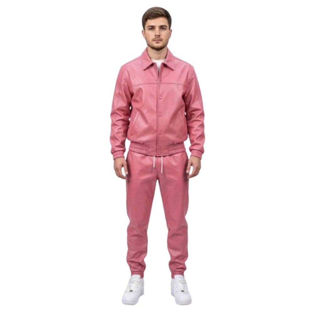 Pink Leather Track Suit Front Pose