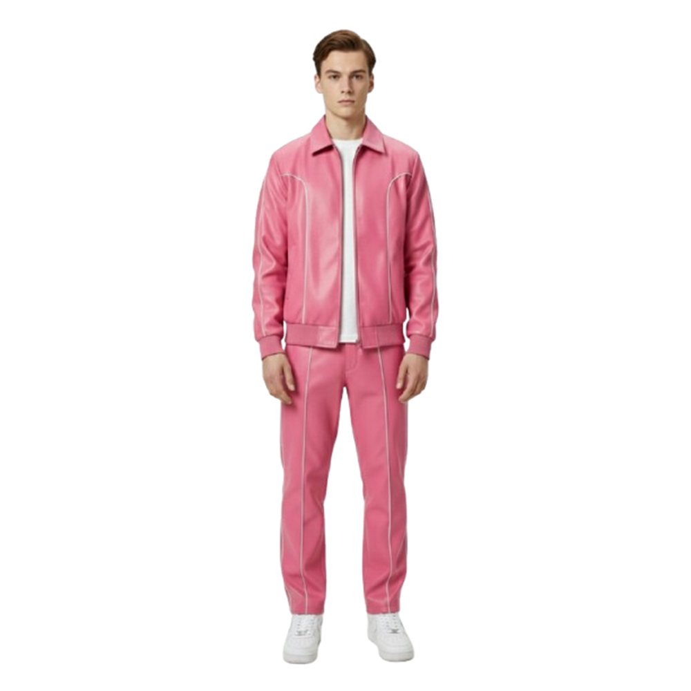 Pink Track Suit With White Stripes Front Pose