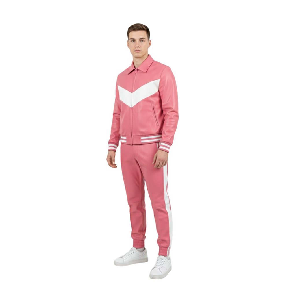 Pink White Panel Design Track Suit Front Pose