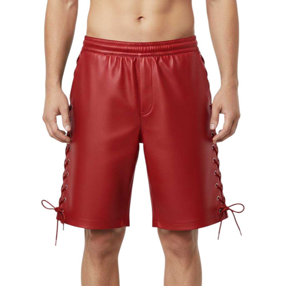 Red Leather Shorts with Side Laces (1)