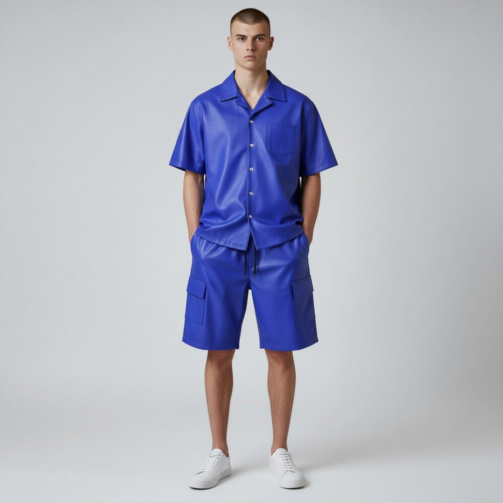 Royal Blue Leather Shorts and Shirts (1)