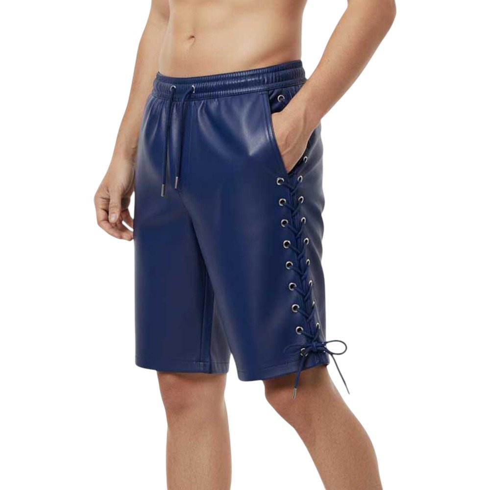 Royal Blue Leather Shorts with Side Laces (1)