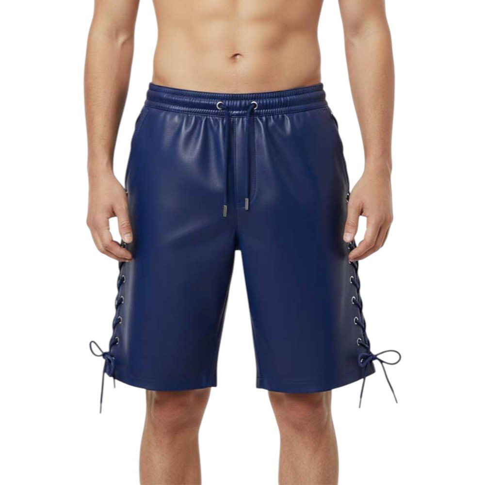 Royal Blue Leather Shorts with Side Laces (1)