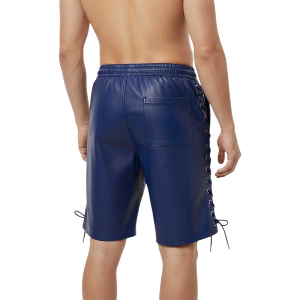 Royal Blue Leather Shorts with Side Laces (1)
