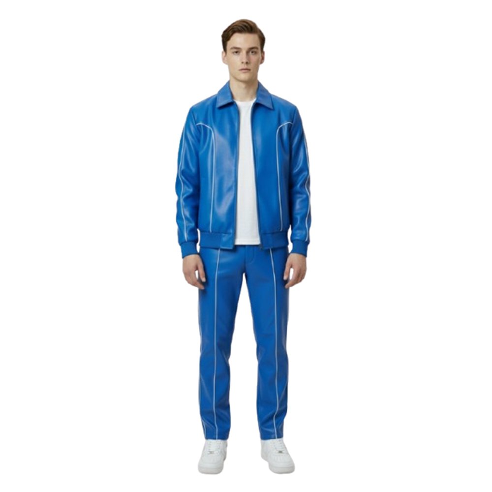 Royal Blue Track Suit With White Stripes Front Pose