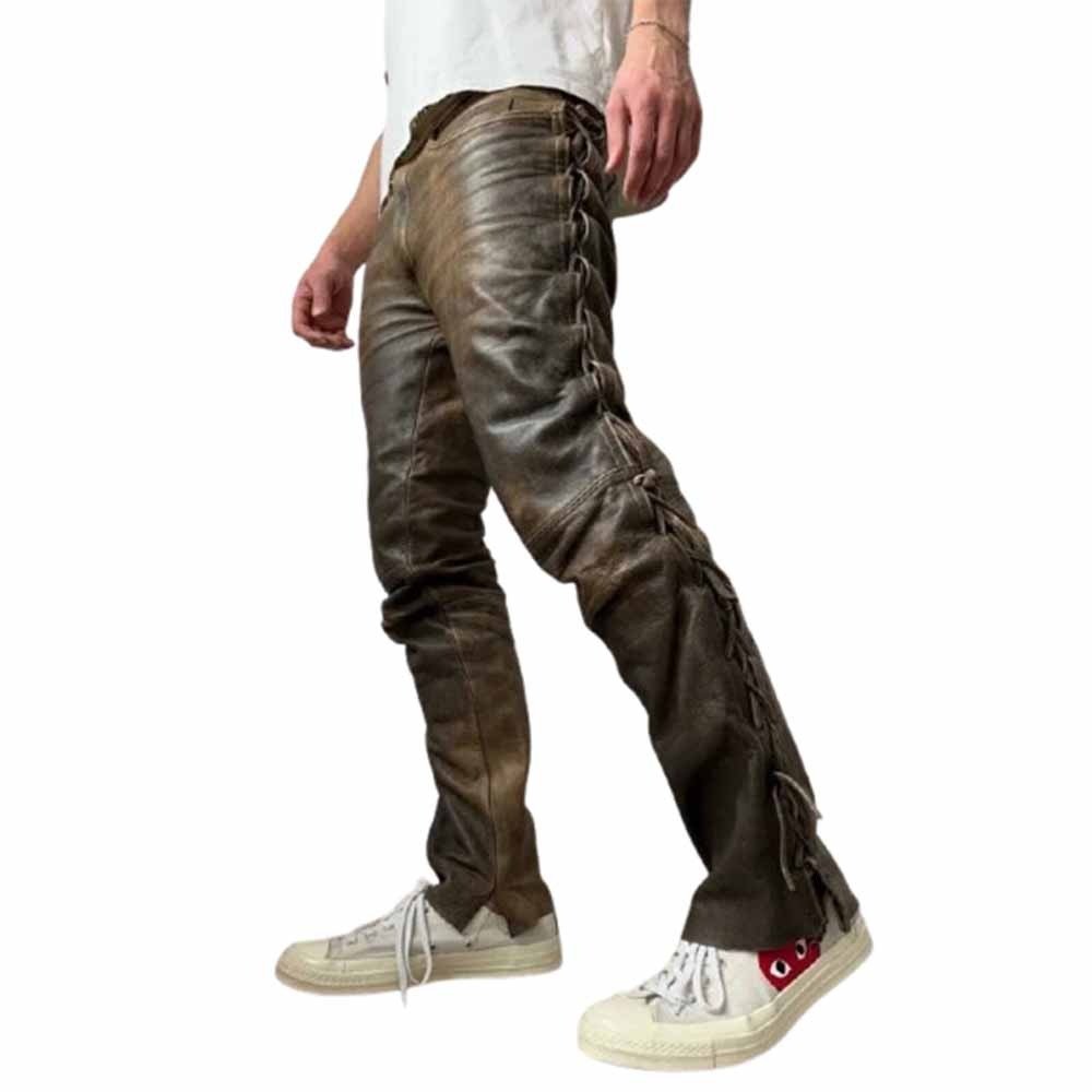 Vintage Brown Leather Lace up Pants
