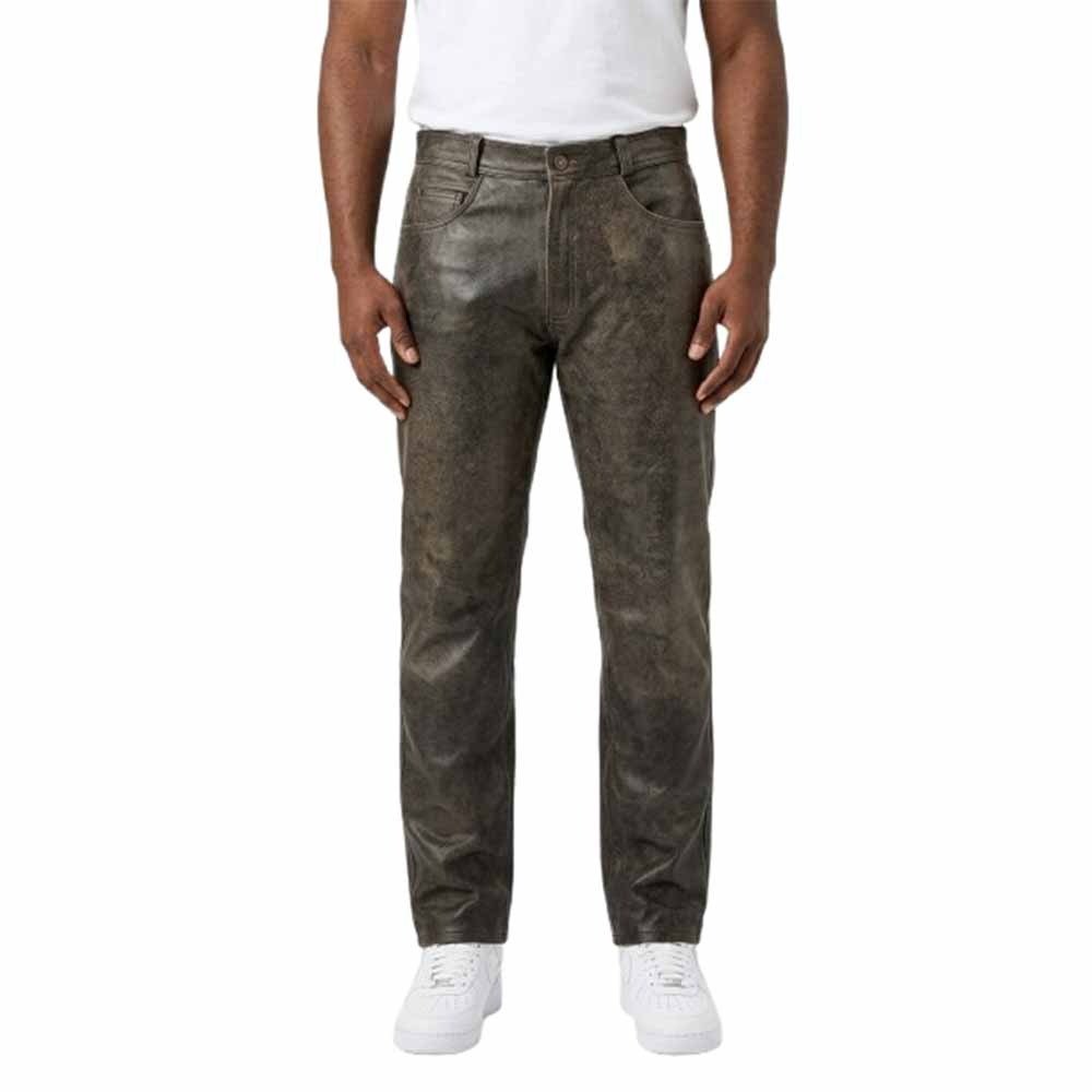Men’s Vintage Grey Brown Genuine Leather Pants