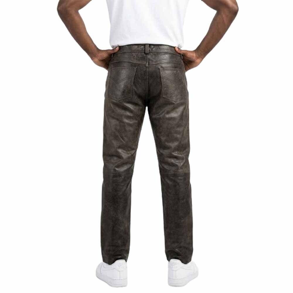 Men’s Vintage Grey Brown Genuine Leather Pants