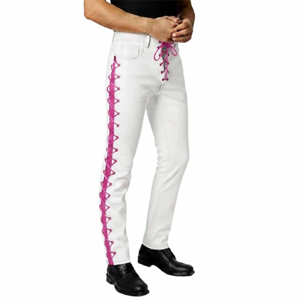 White Leather Pant and Pink Side Strap and Laces (3)