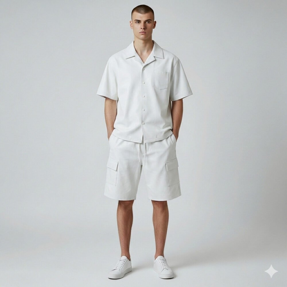 White Leather Shorts and Shirt (1)