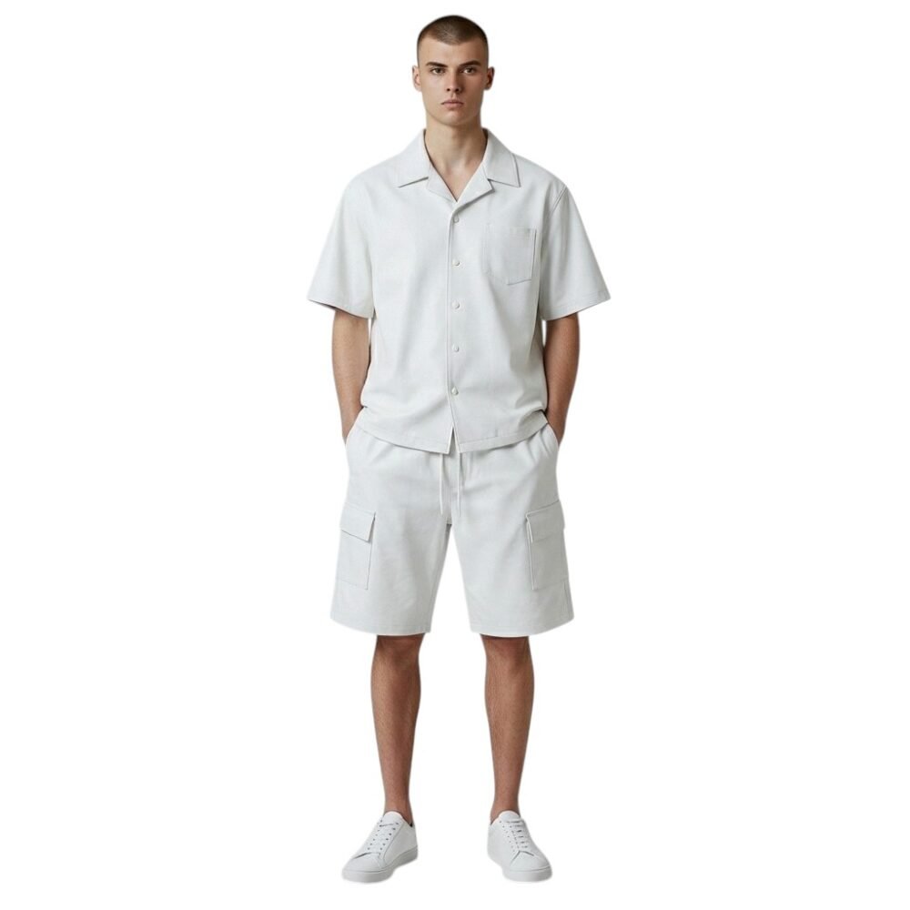 White Leather Shorts and Shirt