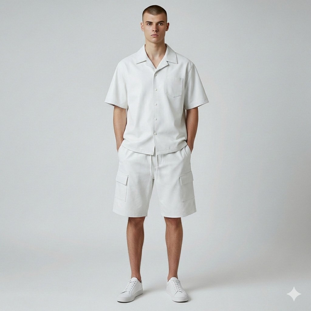 White Leather Shorts and Shirt (1)